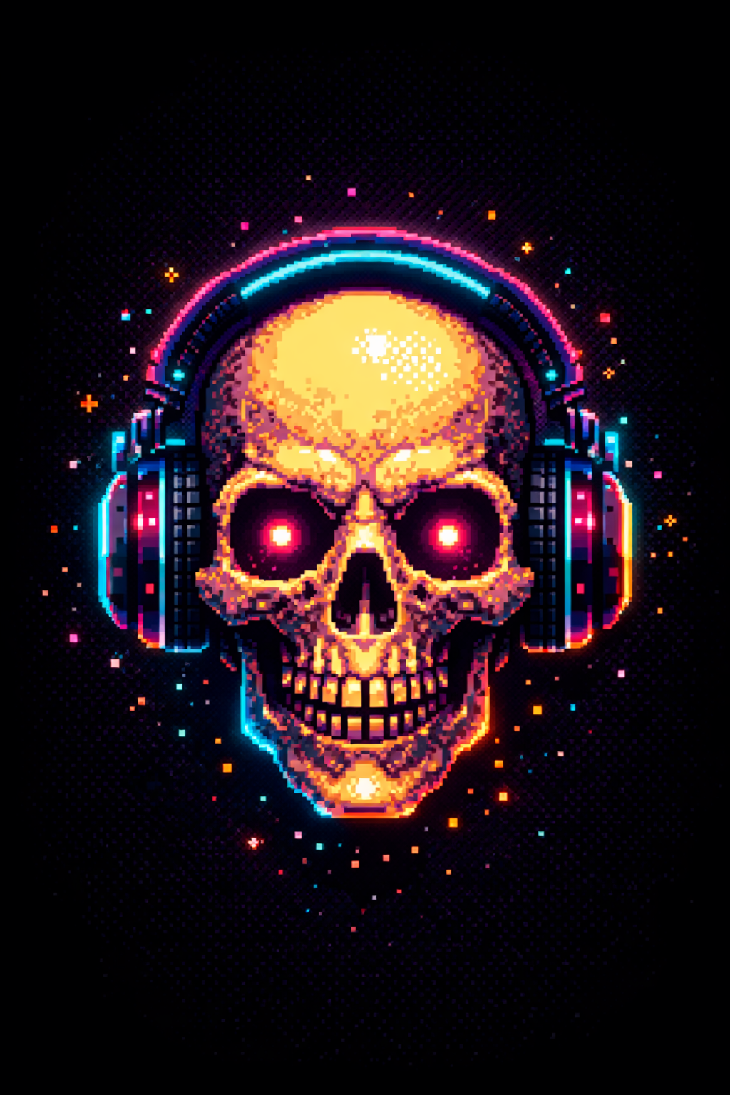 Retro Gamer Skull Pixel Art